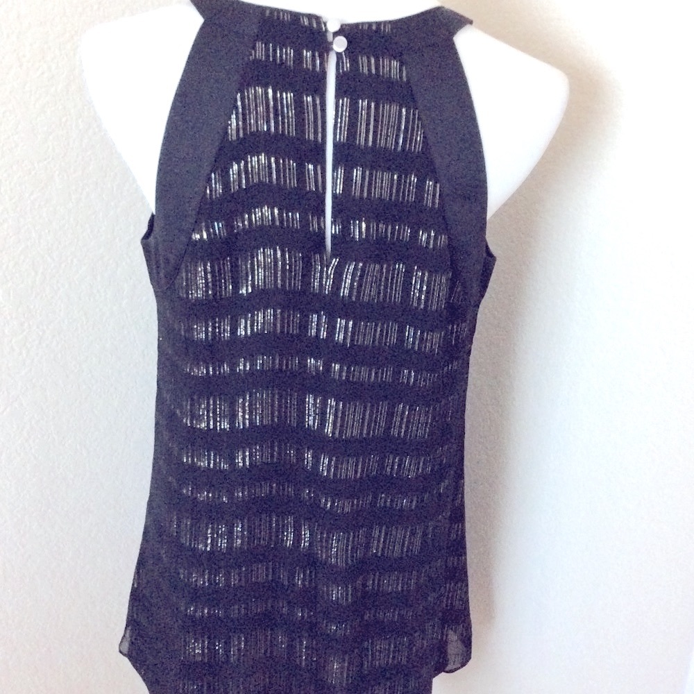 Silk top White House Bl Market Tunic silk top halter style black gold metallic - Picture 4 of 6
